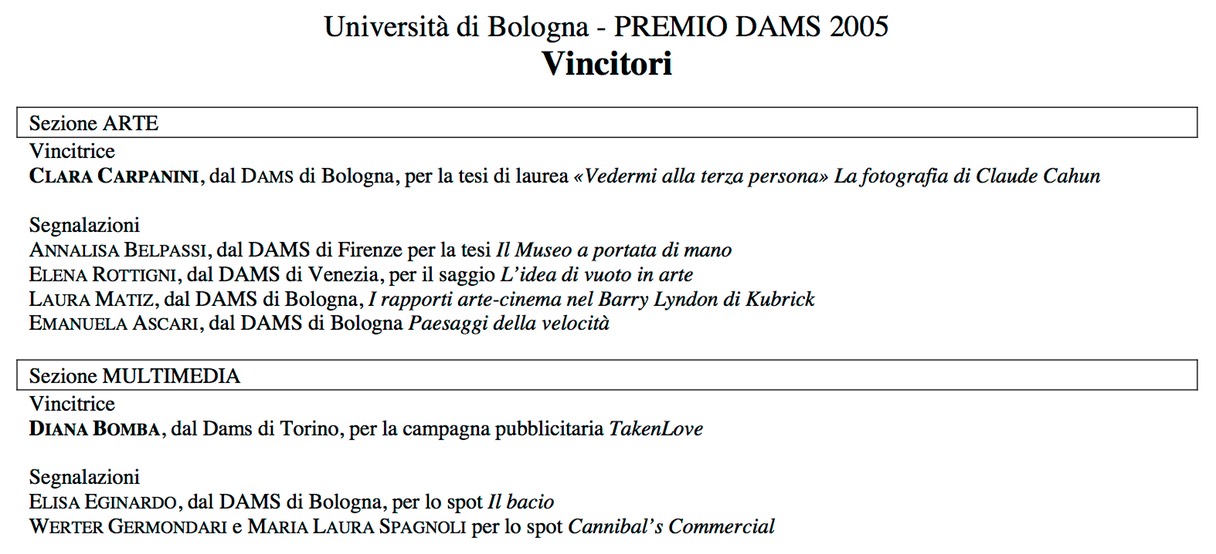 Premio DAMS 2005 Menzione